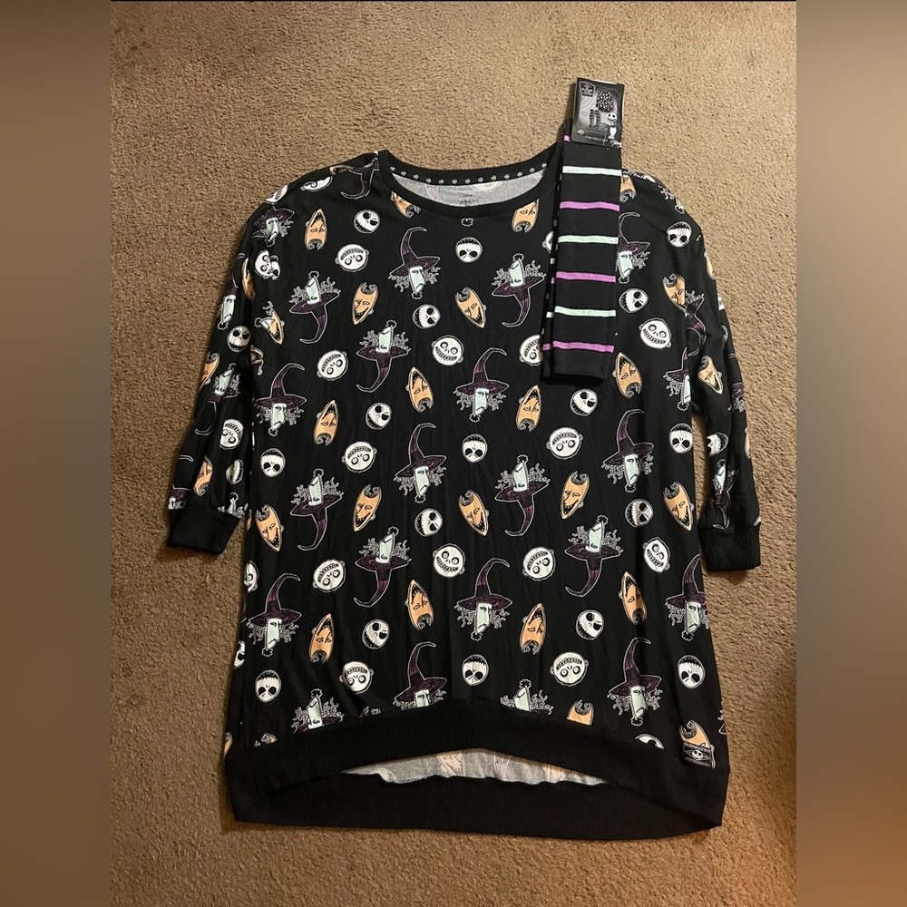 Nightmare Before Christmas Dress Nightgown Sleep Shirt w/ socks - 3X Black